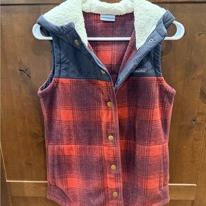 COLUMBIA Red Plaid Fleece Sherpa Vest XS